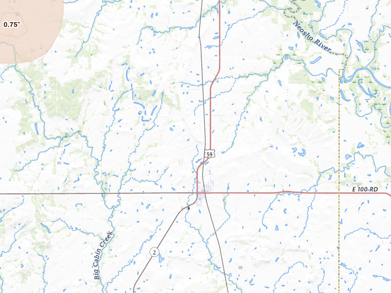 Radar-estimated hail-size map of the storm over Welch, OK on Apr 28, 2026