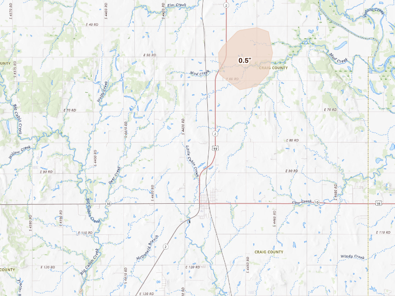 Radar-estimated hail-size map of the storm over Welch, OK
