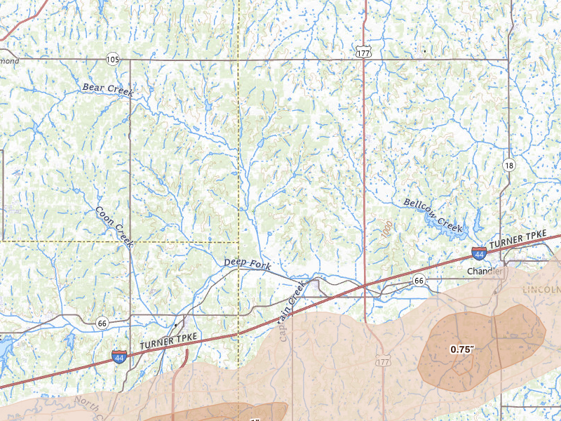 Radar-estimated hail-size map of the storm over Wellston, OK on Mar 10, 2026