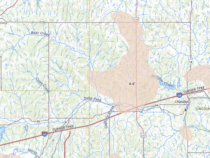 Radar-estimated hail-size map of the storm over Wellston, OK