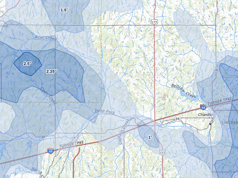 NEXRAD radar-signature map of the hail over Wellston, OK
