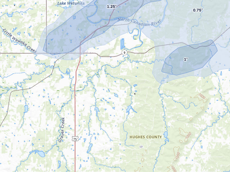 NEXRAD radar-signature map of the hail over Wetumka, OK
