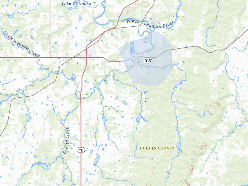 NEXRAD radar-signature map of the hail over Wetumka, OK