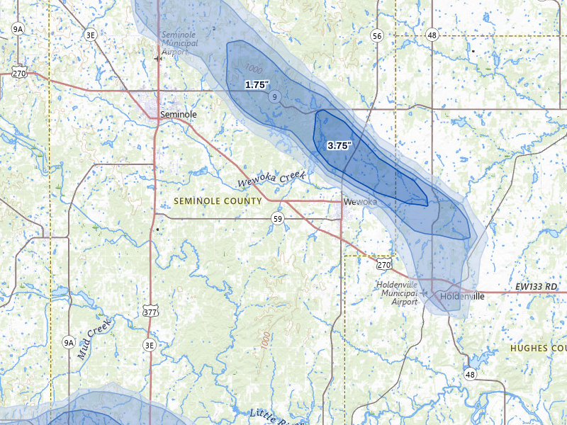 NEXRAD radar-signature map of the hail over Wewoka, OK