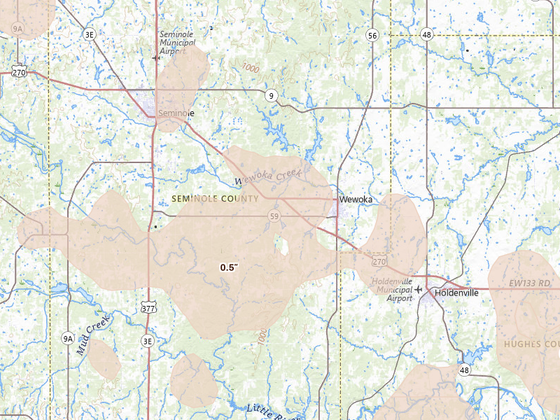 Radar-estimated hail-size map of the storm over Wewoka, OK