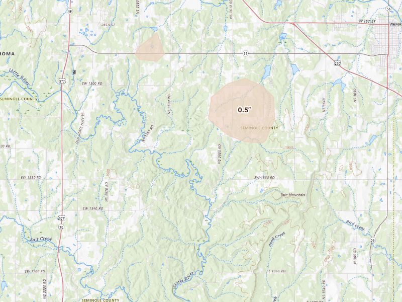 Radar-estimated hail-size map of the storm over Wewoka, OK