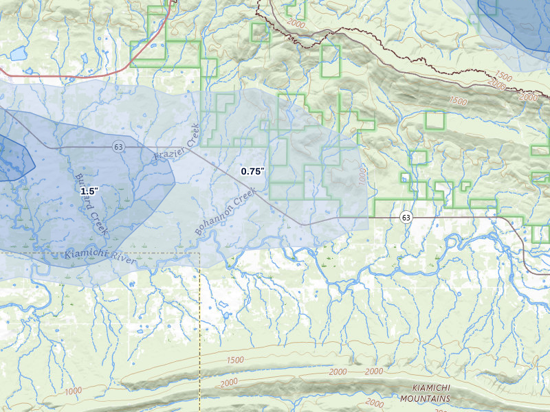 NEXRAD radar-signature map of the hail over Whitesboro, OK