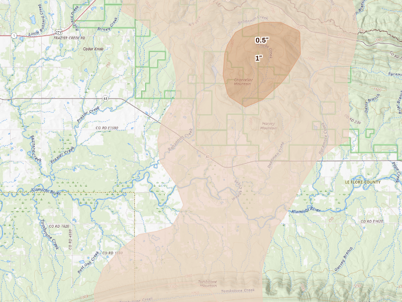 Radar-estimated hail-size map of the storm over Whitesboro, OK