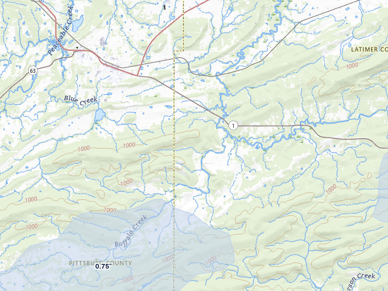 NEXRAD radar-signature map of the hail storm over Wilburton, OK on Mar 4, 2026