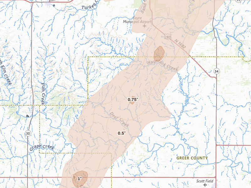 Radar-estimated hail-size map of the storm over Willow, OK