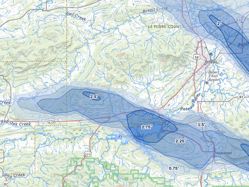 NEXRAD radar-signature map of the hail over Wister, OK