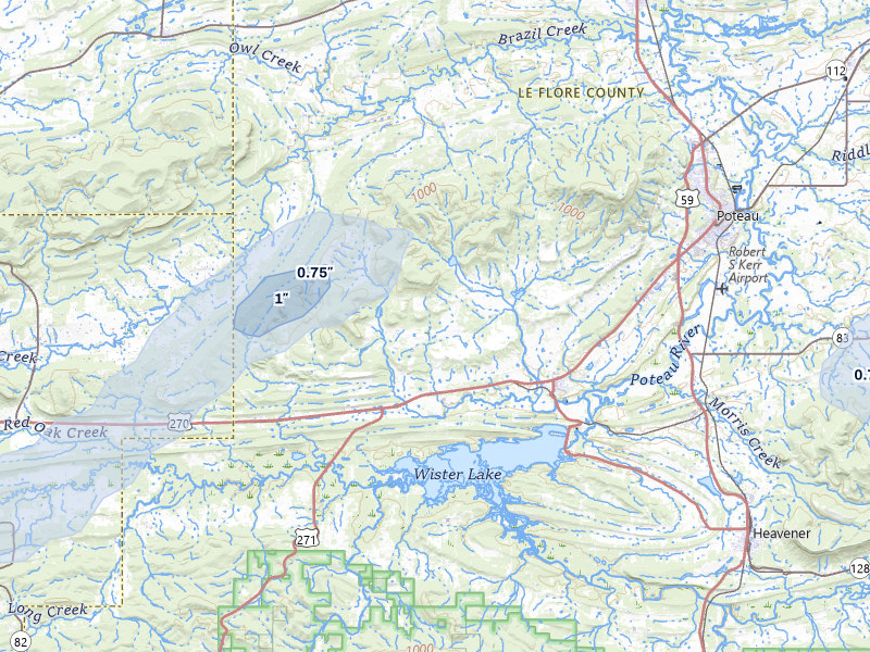 NEXRAD radar-signature map of the hail storm over Wister, OK on Apr 28, 2026