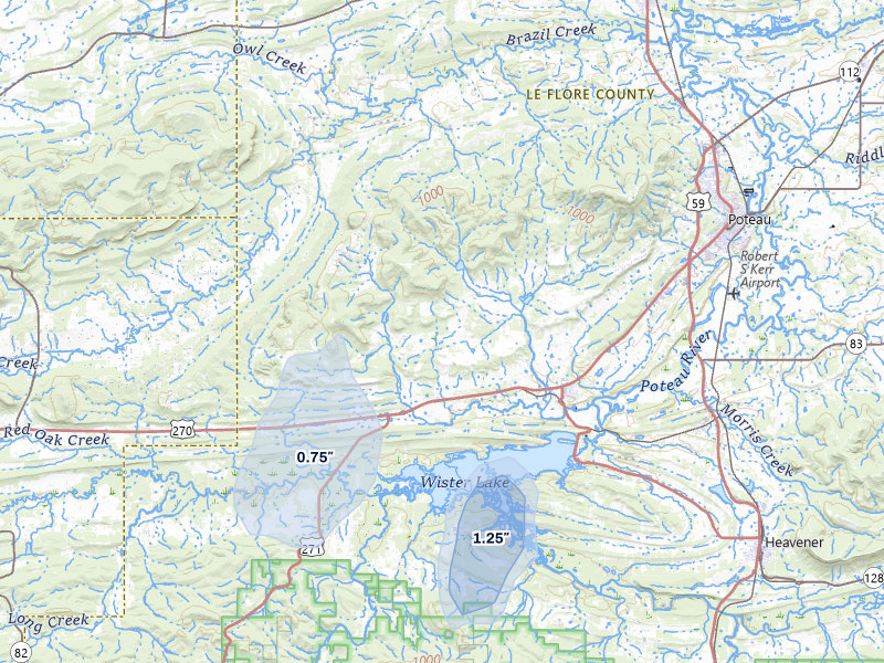 NEXRAD radar-signature map of the hail storm over Wister, OK on Jul 29, 2026