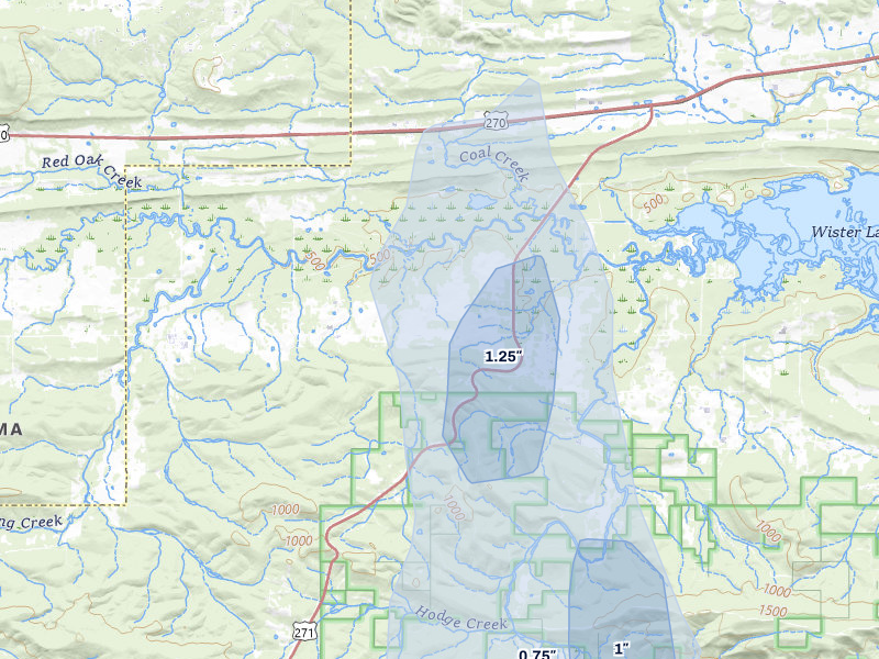 NEXRAD radar-signature map of the hail storm over Wister, OK on Aug 20, 2026