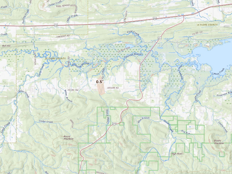 Radar-estimated hail-size map of the storm over Wister, OK
