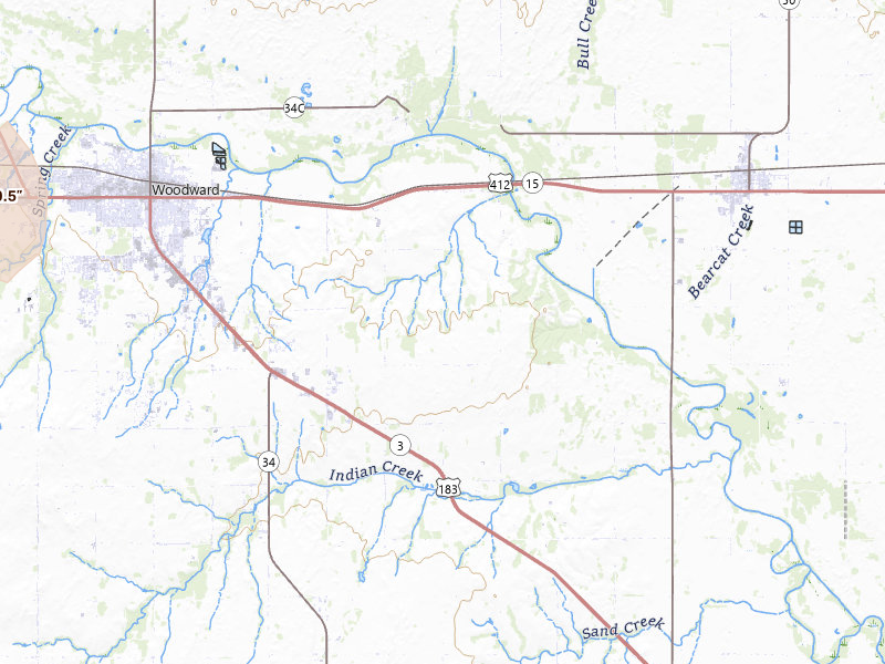 Radar-estimated hail-size map of the storm over Woodward, OK on Mar 3, 2026