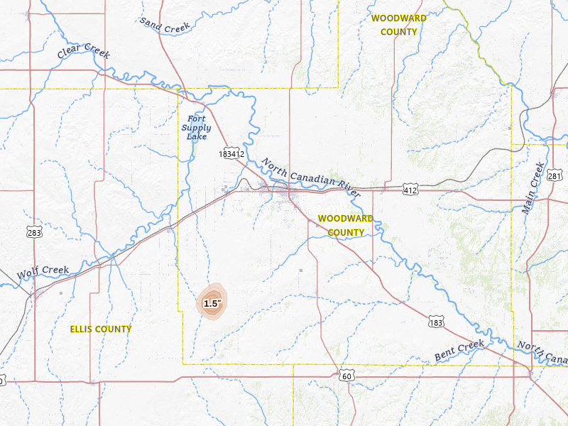 Radar-estimated hail-size map of the storm over Woodward, OK