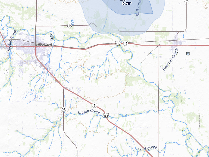 NEXRAD radar-signature map of the hail storm over Woodward, OK on Jun 1, 2026