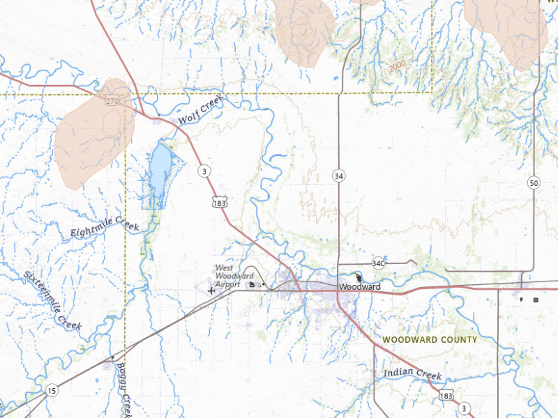 Radar-estimated hail-size map of the storm over Woodward, OK on Aug 14, 2026