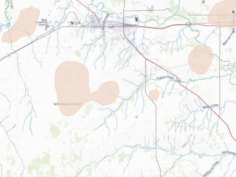 Radar-estimated hail-size map of the storm over Woodward, OK