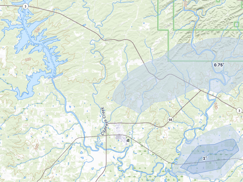 NEXRAD radar-signature map of the hail storm over Wright City, OK on Apr 28, 2026