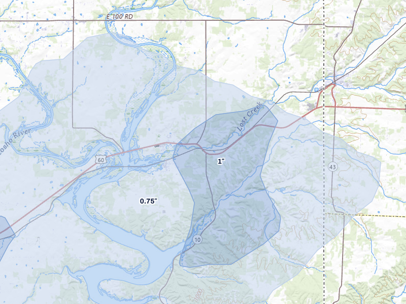 NEXRAD radar-signature map of the hail over Wyandotte, OK