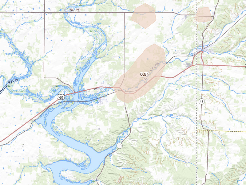 Radar-estimated hail-size map of the storm over Wyandotte, OK