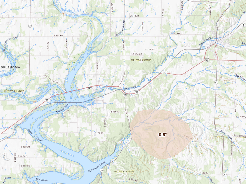 Radar-estimated hail-size map of the storm over Wyandotte, OK