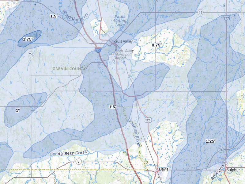 NEXRAD radar-signature map of the hail storm over Wynnewood, OK on Mar 6, 2026