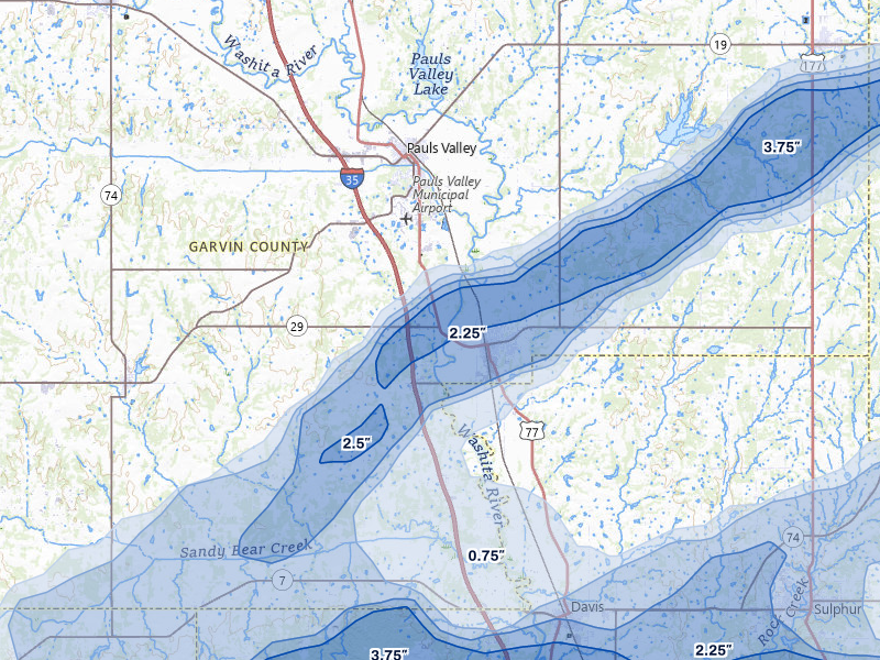 NEXRAD radar-signature map of the hail storm over Wynnewood, OK on Apr 28, 2026