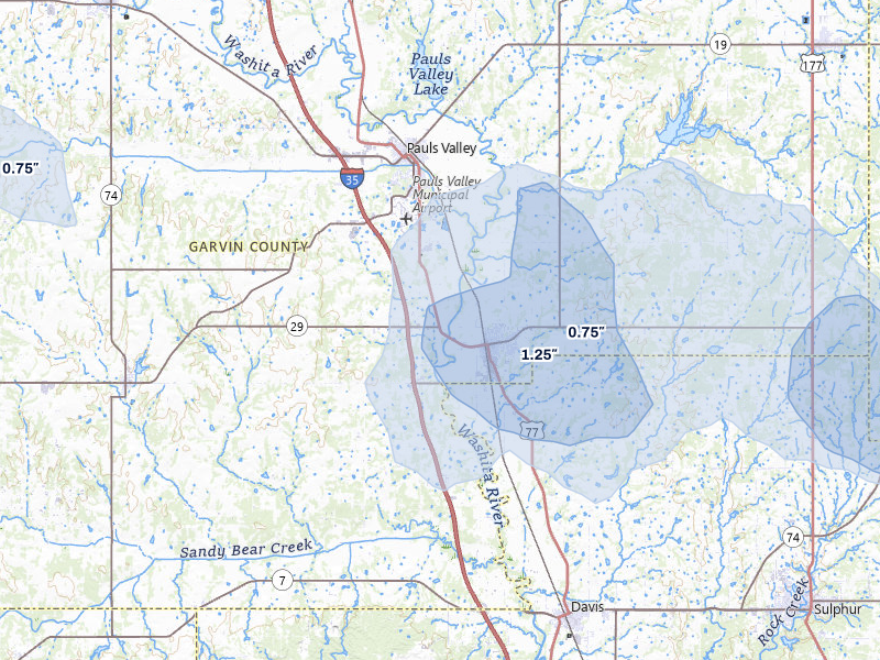 NEXRAD radar-signature map of the hail storm over Wynnewood, OK on May 10, 2026