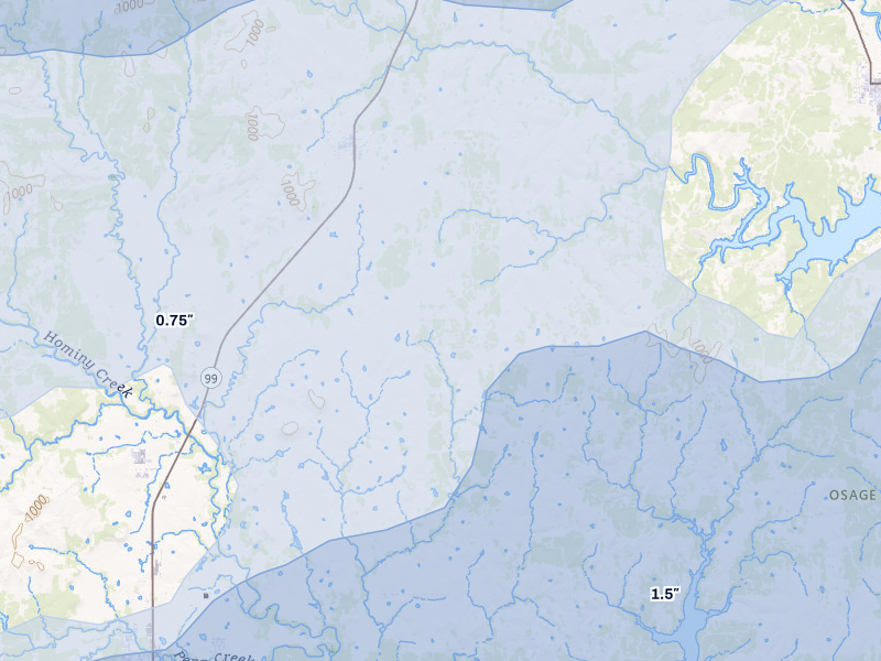 NEXRAD radar-signature map of the hail over Wynona, OK