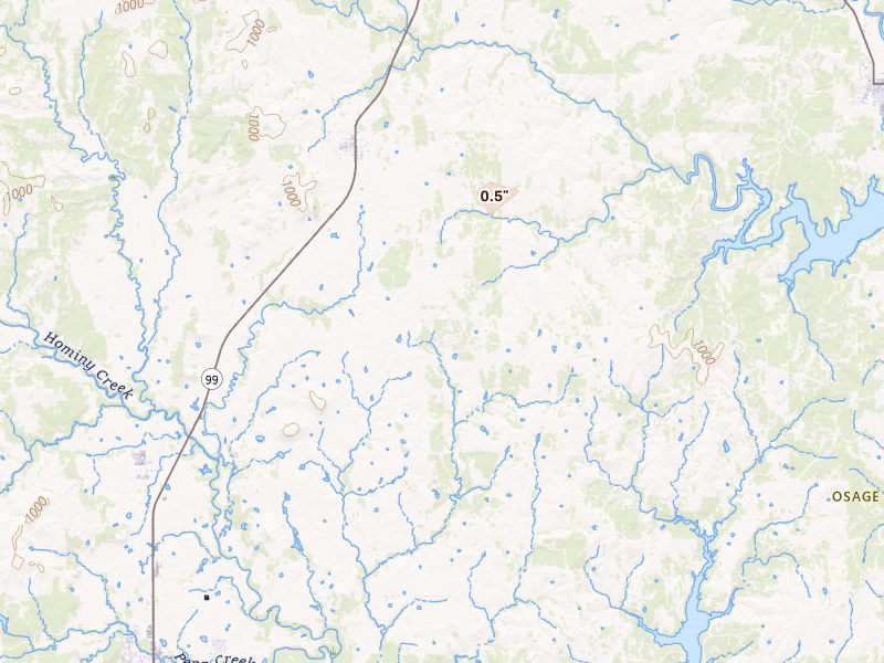 Radar-estimated hail-size map of the storm over Wynona, OK