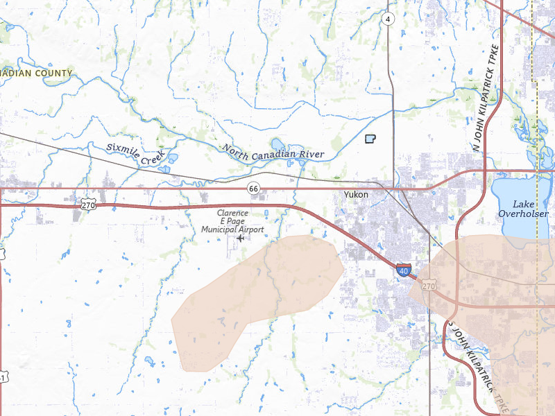 Radar-estimated hail-size map of the storm over Yukon, OK on Apr 3, 2026