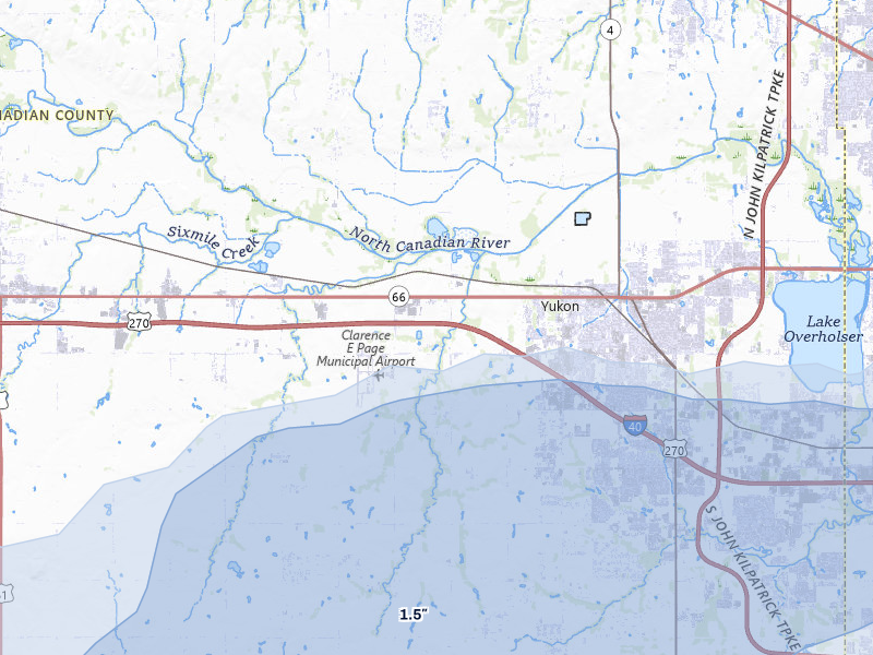 NEXRAD radar-signature map of the hail over Yukon, OK