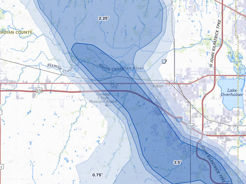 NEXRAD radar-signature map of the hail storm over Yukon, OK on May 8, 2026