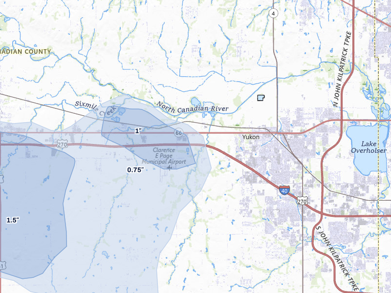 NEXRAD radar-signature map of the hail storm over Yukon, OK on Jun 26, 2026