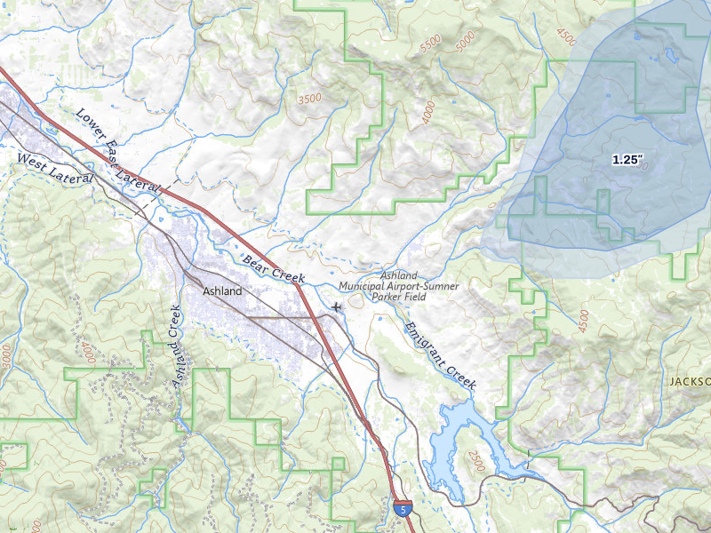 NEXRAD radar-signature map of the hail storm over Ashland, OR on Apr 9, 2026