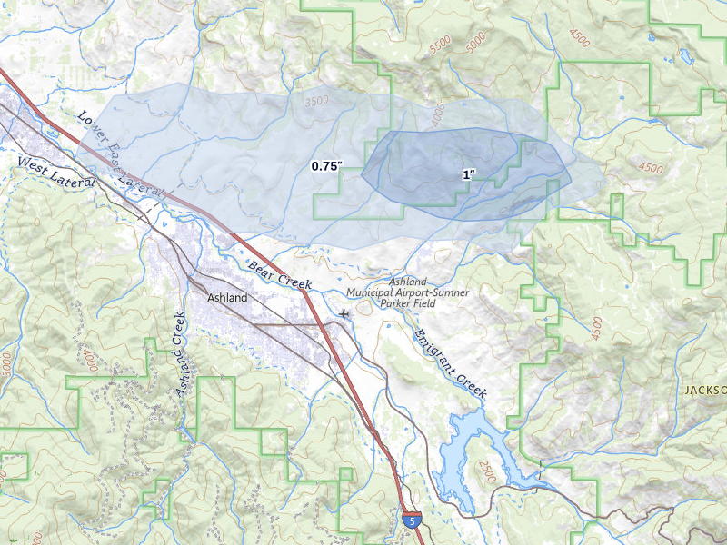 NEXRAD radar-signature map of the hail storm over Ashland, OR on May 3, 2026