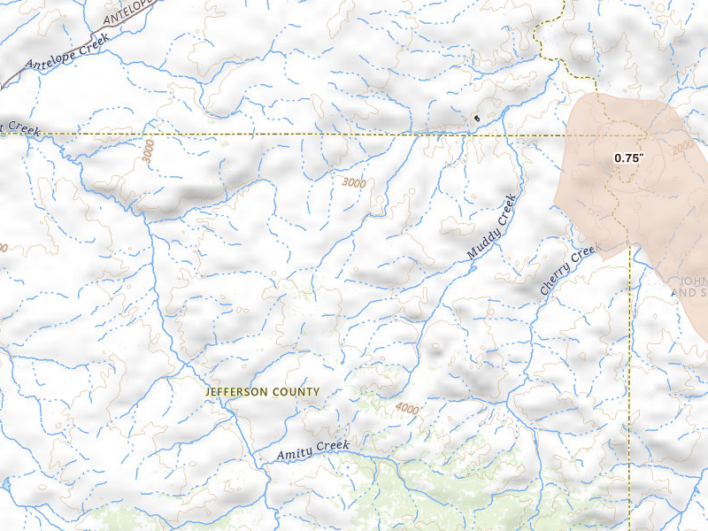 Radar-estimated hail-size map of the storm over Ashwood, OR on May 28, 2026