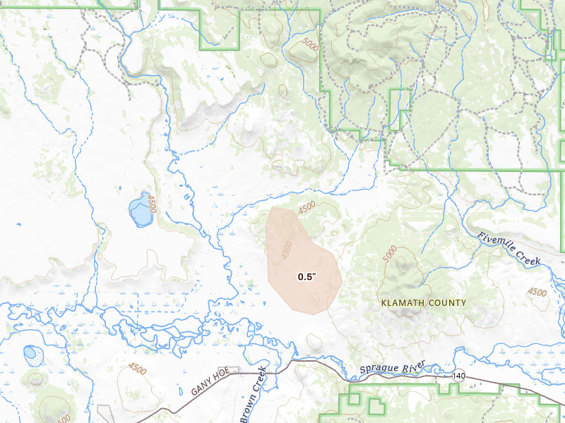 Radar-estimated hail-size map of the storm over Beatty, OR on May 27, 2026
