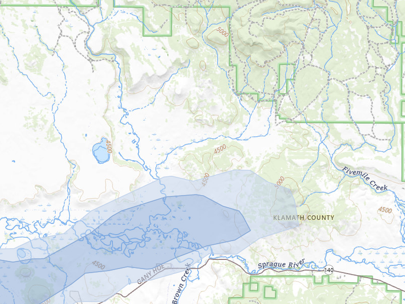 NEXRAD radar-signature map of the hail storm over Beatty, OR on Jul 5, 2026