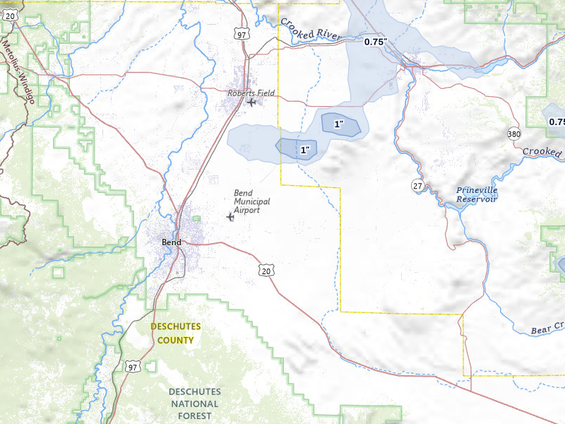 NEXRAD radar-signature map of the hail storm over Bend, OR on May 28, 2026