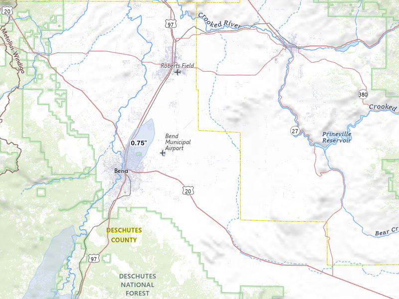 NEXRAD radar-signature map of the hail storm over Bend, OR on Jul 22, 2026