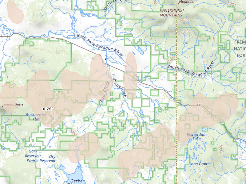 Radar-estimated hail-size map of the storm over Bly, OR on May 27, 2026