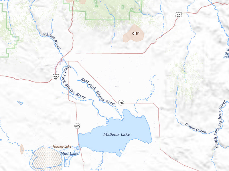 Radar-estimated hail-size map of the storm over Burns, OR on May 27, 2026