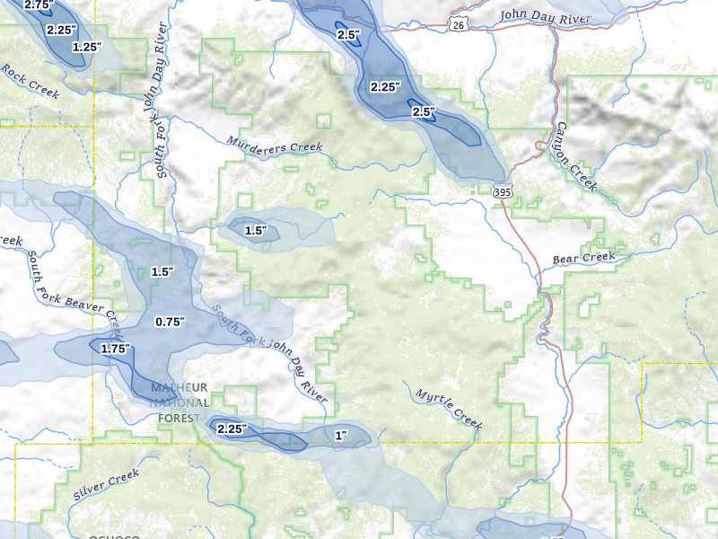 NEXRAD radar-signature map of the hail storm over Canyon City, OR on May 28, 2026