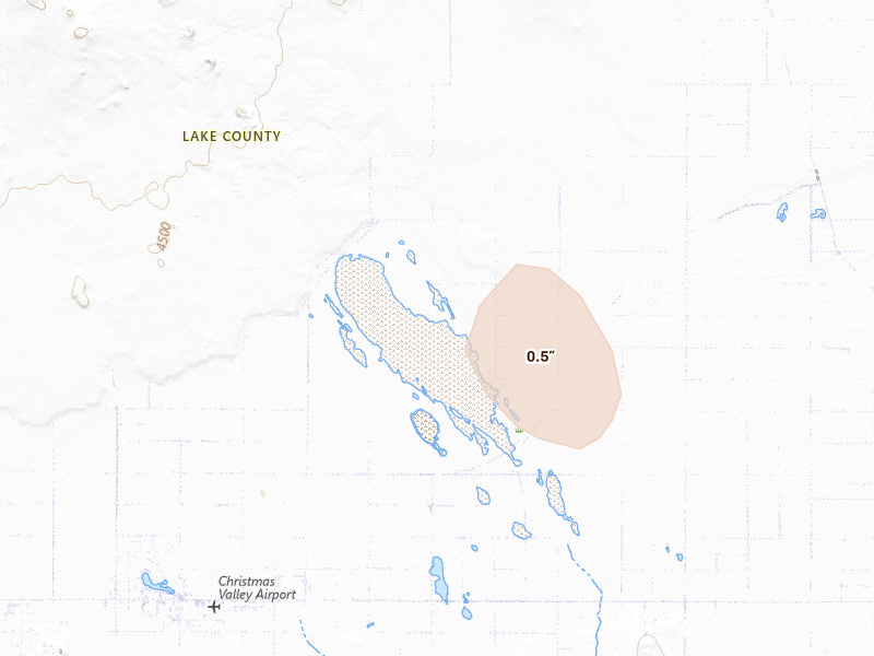 Radar-estimated hail-size map of the storm over Christmas Valley, OR on Jul 22, 2026