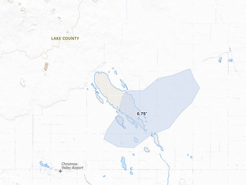 NEXRAD radar-signature map of the hail storm over Christmas Valley, OR on Jul 22, 2026