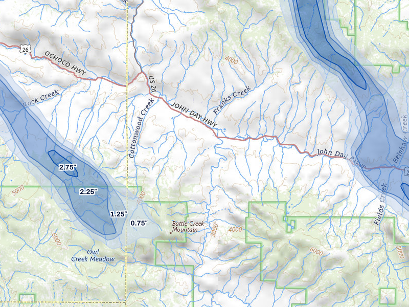NEXRAD radar-signature map of the hail storm over Dayville, OR on May 28, 2026